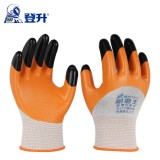 登升 #909桔色 耐磨王勞保手套 丁腈浸膠涂膠乳膠手套 防滑耐磨透氣耐油耐酸堿工地工作防護手套