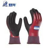 登升 N4203 滌綸全涂層丁腈光面+掌浸拇指全浸磨砂勞保手套 抓魚工作膠皮耐磨防滑款